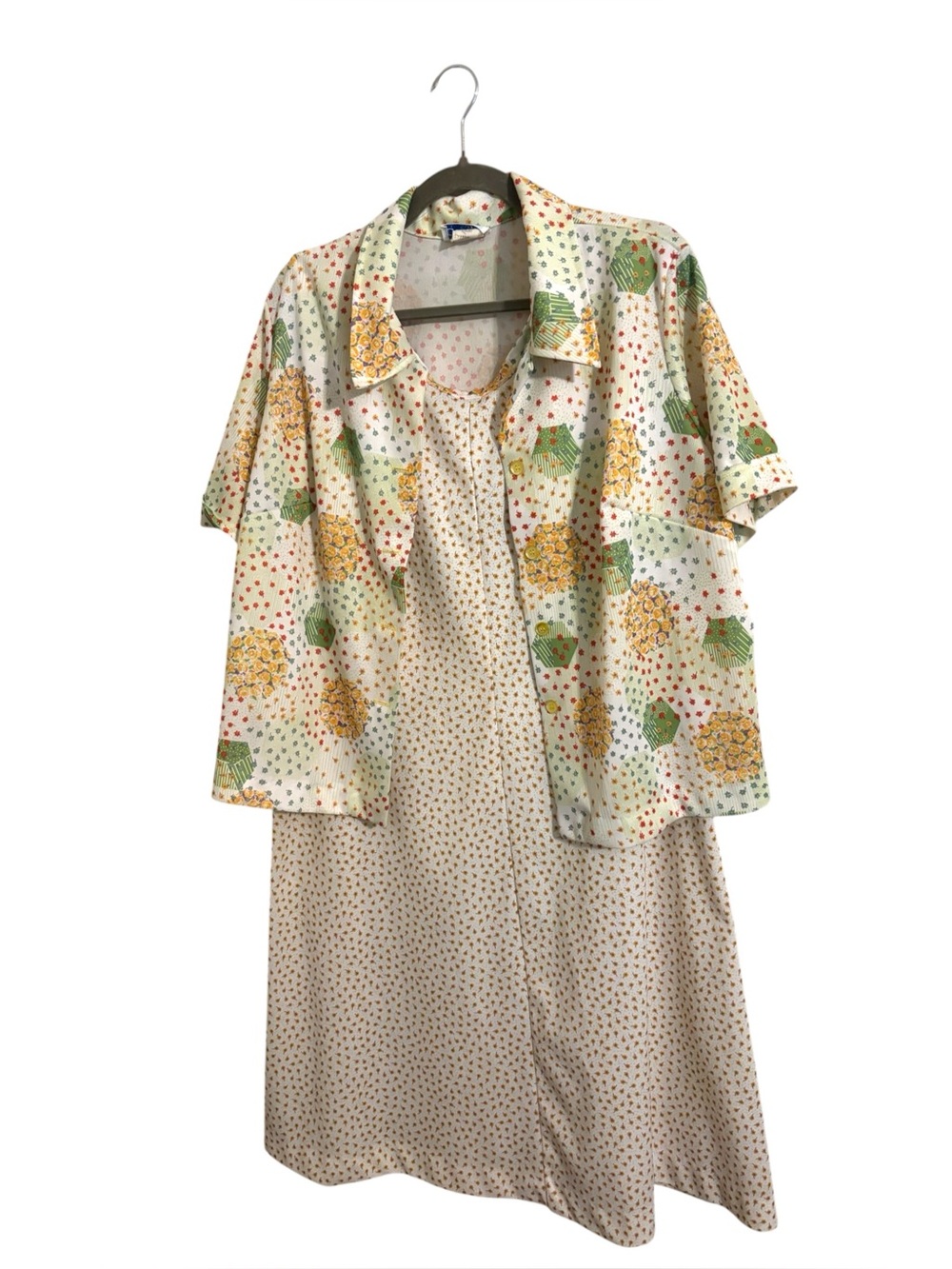 Vintage 70s Jaree 2 Floral Yellow Dress Jacket Set